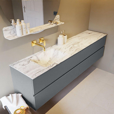 MONDIAZ VICA-DLUX Ensemble meuble de salle de bains - 200cm - meuble bas Plata - 4 tiroirs - vasque encastrée Cloud à gauche - sans trous de robinetterie - version hauteur 60cm - Glace