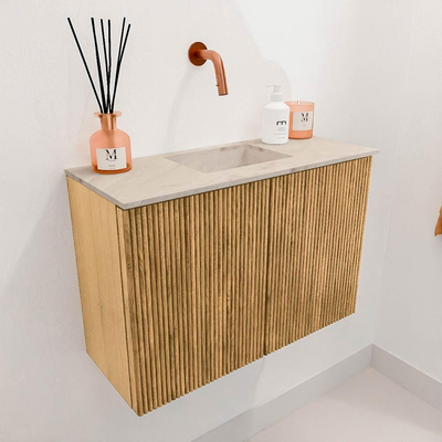 Mondiaz JOYA-DLUX 60cm meuble de toilette - couleur Oak - Vasque FAYE position Milieu Sans trou de robinet couleur Frappe.