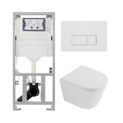 QeramiQ Dely Pack WC - 36,3x51,7cm - à fond creux - sans bride - réservoir encastré Geberit UP320 - abattant WC softclose 35 mm - plaque de déclenchement blanche mate - boutons rectangulaires - blanc mat