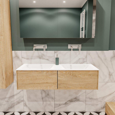 ENSEMBLE DE MEUBLE MONDIAZ LUSH - 120cm - 2 tiroirs - lavabo cloud - 2 lavabos - 0 trous de robinet - chêne blanchi