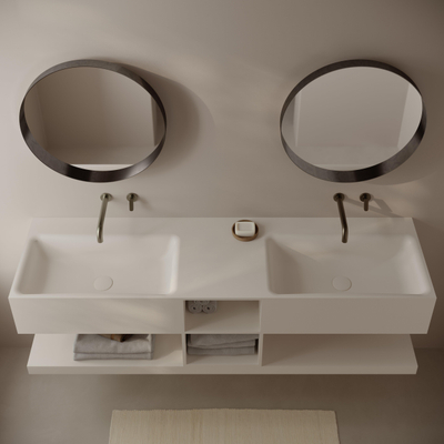 Ideavit Solidtetris Vrijhangende Wastafel - 150x40x45 - solid surface - 2 wasbakken - 2 opbervakken - wit mat