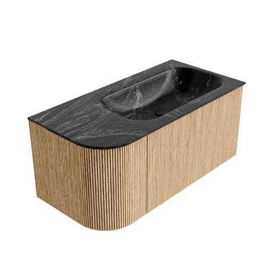 MONDIAZ KURVE-DLUX 95cm Meuble salle de bain avec module 25 G - couleur Oak - 1 tiroir - 1 porte - vasque BIG SMALL droite - sans trou de robinet - couleur Lava