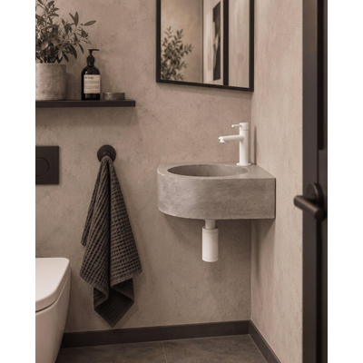 Fortifura Fuente hoekfonteinset – 31.5x31.5x10 cm – beton grijs – mat witte kraan