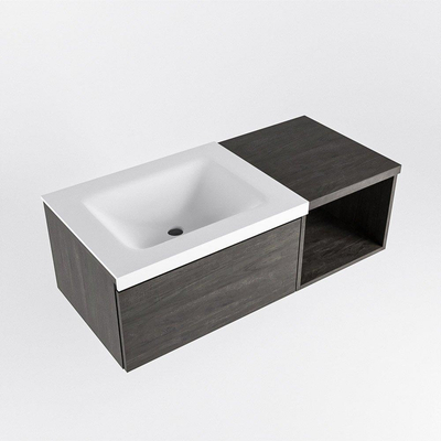 MONDIAZ BUKLA meuble de salle de bain 100cm avec module ouvert 40 couleur Marron Foncé avec 1 tiroir. Lavabo CLOUD à gauche 0 trous de robinet couleur Talc.