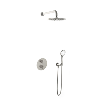 Hotbath Buddy IBS Ensemble de douche pluie - bras de douche mural 35cm - tête de douche ronde 25cm - douchette 3 jets - nickel brossé