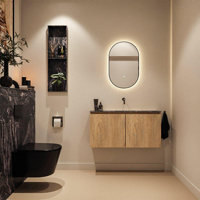 MONDIAZ TURE-DLUX Meuble de toilettes 100 cm Washed Oak. Lavabo EDEN Lava position milieu. Sans trou de robinet.