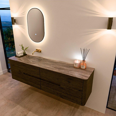 Mondiaz CIRO-DLUX Badkamermeubelset - 180x45x50cm - Solid surface wastafel Oza - 1 wasbak Links - zonder kraangaten - 4 lades - Shadow