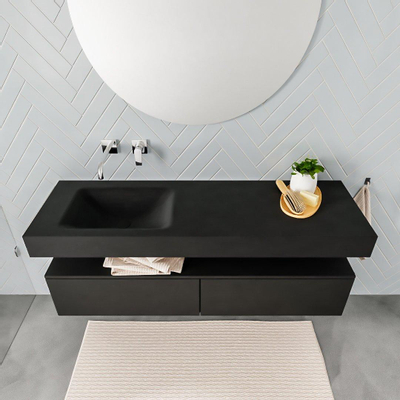 MONDIAZ ALAN 150cm - meuble bas - 2 tiroirs - lavabo suspendu - vasque à gauche - 0 trous de robinet - urban