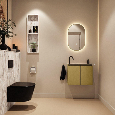 MONDIAZ TURE-DLUX Meuble toilette - 60cm - Oro - EDEN - vasque Glace - position gauche - 1 trou de robinet