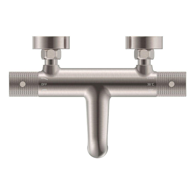 Wiesbaden Ribbd thermostatische badmengkraan hartafstand 15 cm geborsteld staal PVD met houder SHOWROOMMODEL