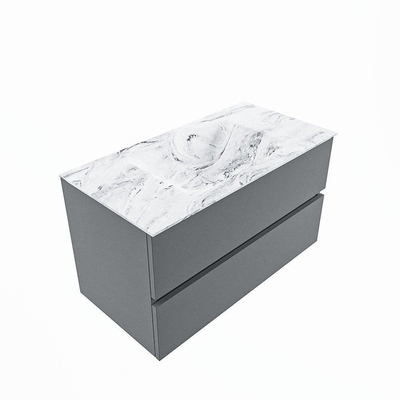 Mondiaz VICA-DLUX Ensemble de meuble de salle de bain - 90cm - meuble sous-vasque plata - 2 tiroirs - lavabo encastrée cloud milieu - 1 trou de robinet - version haute de 60cm - glace