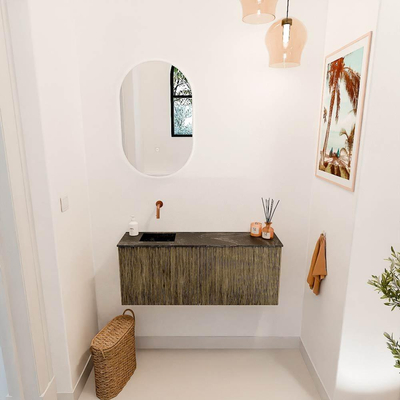 Mondiaz JOYA-DLUX 100cm toiletmeubel - kleur Dusk - Wastafel FAYE positie Links Zonder kraangat kleur Lava.