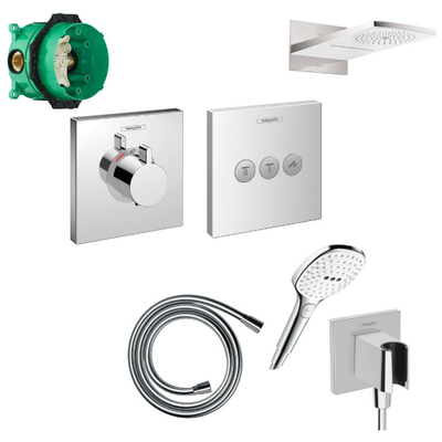 Hansgrohe Raindance Select Doucheset - inbouwkraan - inbouwdeel - afbouwdeel voor inbouwstopkraan - hoofddouche - handdouche - handdouchehouder - doucheslang - wit chroom