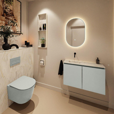 MONDIAZ TURE-DLUX Meuble toilette - 80cm - Greey - EDEN - vasque Ostra - position gauche - sans trou de robinet