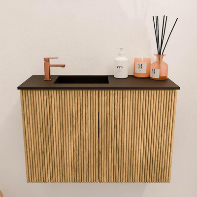 Mondiaz JOYA 60cm meuble de salle de bains - couleur Oak - Vasque FAYE position Gauche 1 trou de robinet couleur Urban.