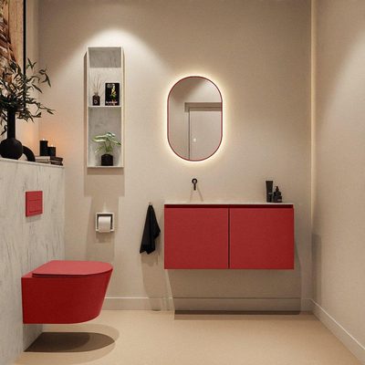 MONDIAZ TURE-DLUX Meuble toilette - 100cm - Fire - EDEN - vasque Opalo - position gauche - sans trou de robinet