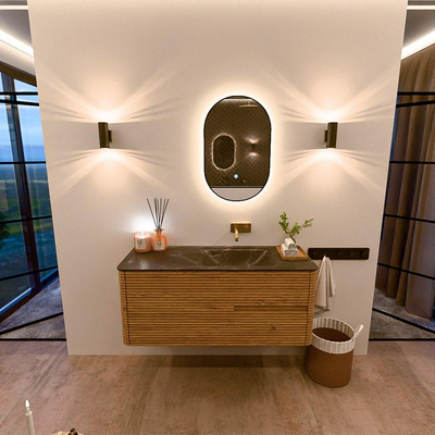Mondiaz CIRO-DLUX Badkamermeubelset - 120x45x50cm - Solid surface wastafel Lava - 1 wasbak Rechts - zonder kraangaten - 2 lades - Oak