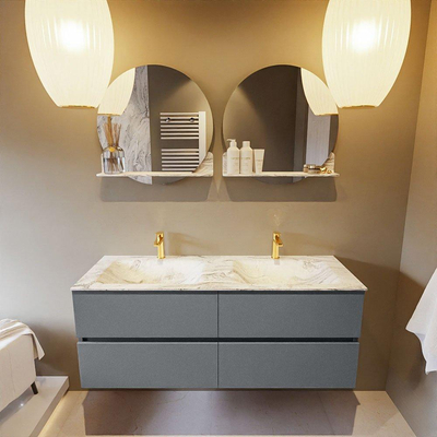 MONDIAZ VICA-DLUX Ensemble meuble de salle de bains - 130cm - meuble bas plata - 4 tiroirs - lavabo encastré cloud double - 2 trous de robinet - version haute 60cm - glace