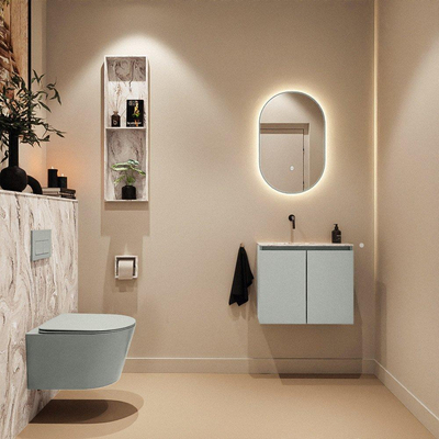 MONDIAZ TURE-DLUX Meuble toilette - 60cm - Greey - EDEN - vasque Glace - position gauche - sans trou de robinet