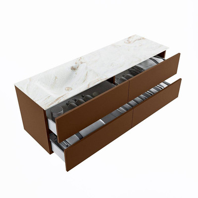 MONDIAZ VICA-DLUX Ensemble meuble de salle de bains - 150cm - meuble bas Rust - 4 tiroirs - lavabo encastré Cloud gauche - sans trous de robinetterie - version haute 60cm - Frappe