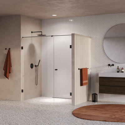 BRAUER Void Carving Nisdeur - 2-delig - 180x200cm - 70cm draaideur aan muur - glascoating - omkeerbaar - helder glas - geborsteld gunmetal PVD