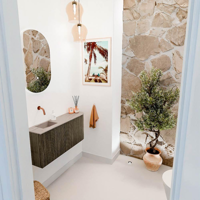 Mondiaz JOYA-DLUX 91.6cm toiletmeubel - ronding rechts kleur Shadow - Wastafel FAYE positie Links Zonder kraangat kleur Saba.