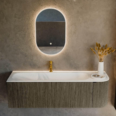 Mondiaz KURVE Ensemble de meubles de salle de bains - 145x46x40cm - 1 tiroir - 1 porte - lavabo solid surface - gauche - 1 trou de robinet - Shadow