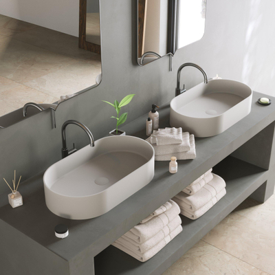 Ideavit Solidthin Lavabo à poser 60x35x12.5cm ovale sans trou pour robinetterie 1 vasque Solid surface blanc