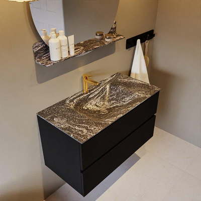 Mondiaz VICA-DLUX Ensemble meuble de salle de bains - 90cm - urban - 2 tiroirs - Lavabo encastré CLOUD - central - 1 trou de robinet - couleur Lava - version XL 60cm de haut