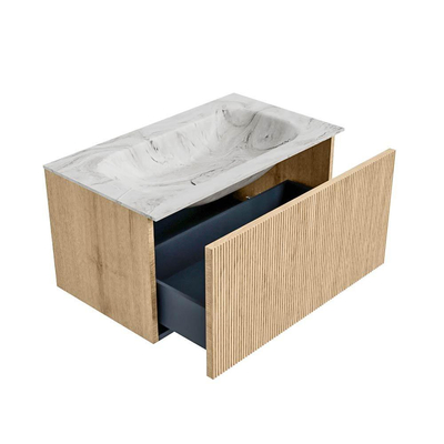 MONDIAZ KURVE-DLUX 80cm badmeubel kleur Oak met 1 lade. Wastafel BIG SMALL midden 1 kraangat kleur Glace.