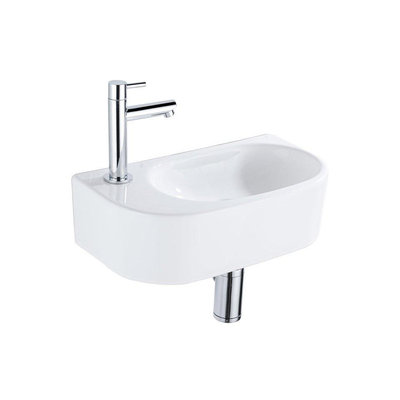 Fugaflow Efficiente Pietra Ensemble lave-mains - 40x21.5x12cm - gauche - lisse - semi‑rond - 1 trou de robinet - céramique - robinet de lave-mains chromé - clapet de vidage - siphon abaissé - blanc brillant