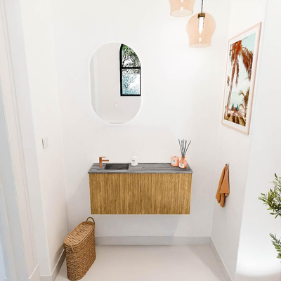 Mondiaz JOYA-DLUX 90cm toiletmeubel - kleur Oak - Wastafel FAYE positie Links 1 kraangat kleur Sombra.