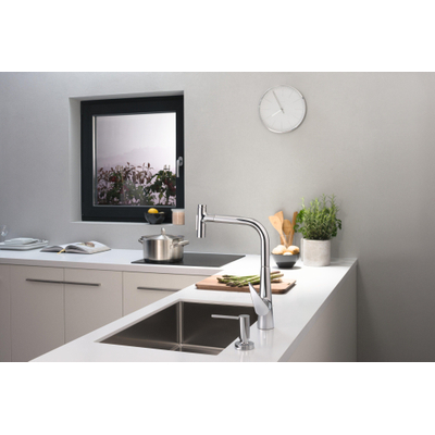 Hansgrohe M51 M5117-H300 Mitigeur de cuisine 1 trou avec douchette extractible avec bec pivotant 110°/150° chrome