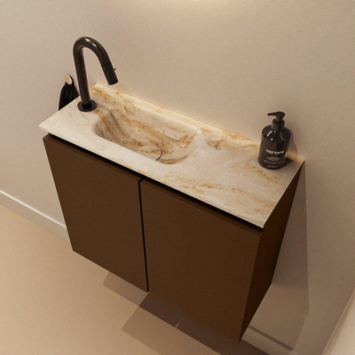 MONDIAZ TURE-DLUX Meuble WC 60 cm Rust. EDEN lavabo Frappe position gauche. Avec 1 trou de robinet.