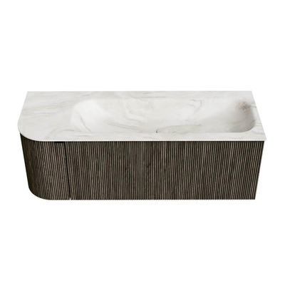 Mondiaz KURVE-DLUX Badkamermeubelset - 125x46x40cm - 1 lade - 1 deur - wastafel solid surface - rechts - 1 kraangat - Shadow