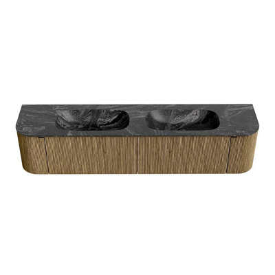 Mondiaz KURVE-DLUX Ensemble de meubles de salle de bains - 200x46x40cm - 2 tiroirs - 2 portes - lavabo solid surface - double - 2 trous de robinet - Dusk