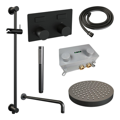 BRAUER Stripe Douche de tête thermostatique encastrée - boutons-poussoirs - SET 32 - pomme de douche 25cm - bras mural courbé - douchette à main barre - flexible de douche - barre coulissante intégrée - noir mat