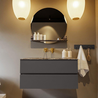 Mondiaz VICA-DLUX ensemble de meuble de salle de bain - 100cm - meuble sous-vasque gris foncé - 2 tiroirs - lavabo encastré cloud milieu - sans trous de robinet - miroir modèle spot - version XL 60cm haut - lave