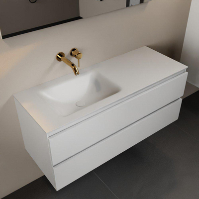 Mondiaz AIVY Ensemble de meuble - 120x45x50cm - 0 trous de robinet - 1 vasque Talc Solid surface - Gauche - 2 tiroirs - avec miroir - MDF Talc