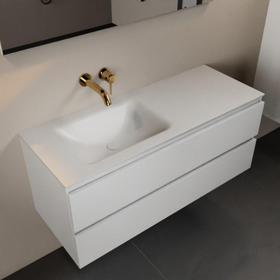 Mondiaz Aivy ensemble de meuble de salle de bains - 120x45x50cm - 0 trous de robinet - 1 vasque talc Solid surface - Gauche - 2 tiroirs - Avec miroir - MDF Talc