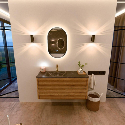 Mondiaz CIRO-DLUX Badkamermeubelset - 110x45x50cm - Solid surface wastafel Lava - 1 wasbak Links - 1 kraangat - 2 lades - Oak