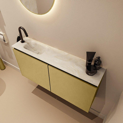 MONDIAZ TURE-DLUX Meuble WC 100 cm Oro. Lavabo EDEN Ostra position gauche. Avec 1 trou de robinet.