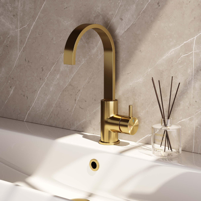 Brauer Gold Edition Robinet de lavabo modèle haut bec plat poignée type S3 Coldstart laiton Or brossé