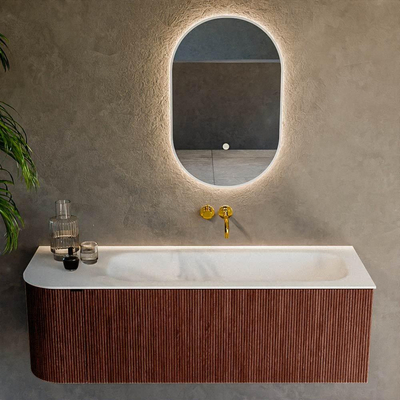 Mondiaz KURVE Badkamermeubelset - 135x46x40cm - 1 lade - 1 deur - wastafel solid surface - rechts - zonder kraangat - Ruby