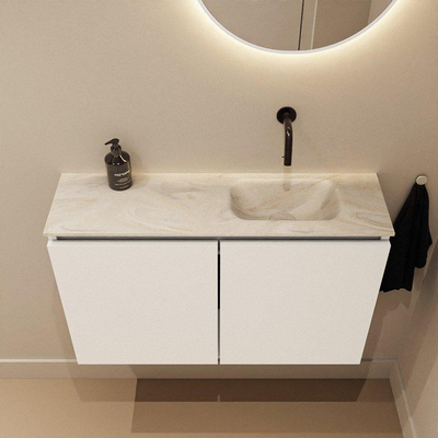 MONDIAZ TURE-DLUX Meuble WC 80 cm Talc. EDEN lavabo Ostra position droite. Sans trou de robinet.
