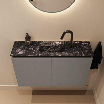 MONDIAZ TURE-DLUX Meuble toilette - 80cm - Smoke - EDEN - vasque Lava - position centrale - 1 trou de robinet