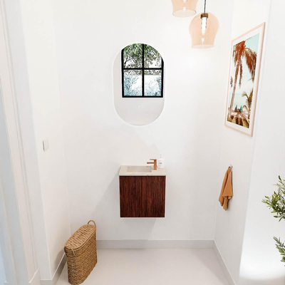 Mondiaz JOYA-DLUX 40cm toiletmeubel - kleur Ruby - Wastafel FAYE positie Links 1 kraangat kleur Frappe.