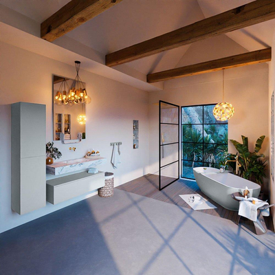 Mondiaz ALAN-DLUX Ensemble de meuble - 110cm - meuble Clay mat - 1 tiroir - Lavabo Cloud Glace suspendu - vasque Centre - 0 trous de robinet