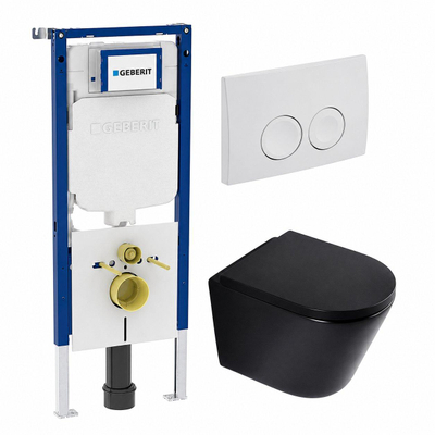 QeramiQ Dely Toiletset - Geberit UP720 inbouwreservoir - witte bedieningsplaat - softclose toilet zitting - 35mm - mat zwart (wit)