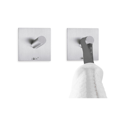 Zack Peco crochet porte-serviettes 4.2x4.2cm carré autocollant Inox brossé mat set de 2